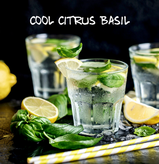 Cool Citrus Basil.
Lemon and lime add sparkle to the heart of fresh herbs and white, as a crisp aldehydic accent amplifies the freshness. Aged oak and velvet moss are blended with soft musk to envelop the scent with sunny warmth.