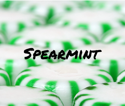 Spearmint.
The cool scent of peppermint, spearmint, and mint leaves come together to create this classic scent.. Incredibly realistic and very strong.